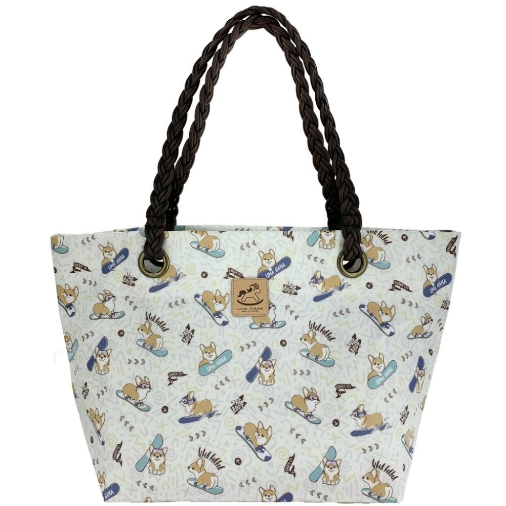 Waterproof Snow Corgi Woven Tote Shoulder Bag